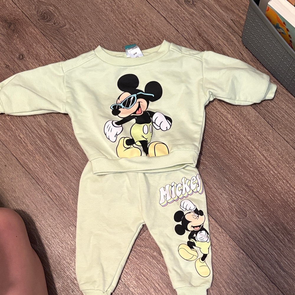 Disney Kids Matching Set Light Green Mickey Sweatshirt and Pants